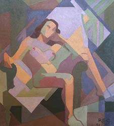 Rose Brigid Ganly Cubist portrait painting of a seated female nude.